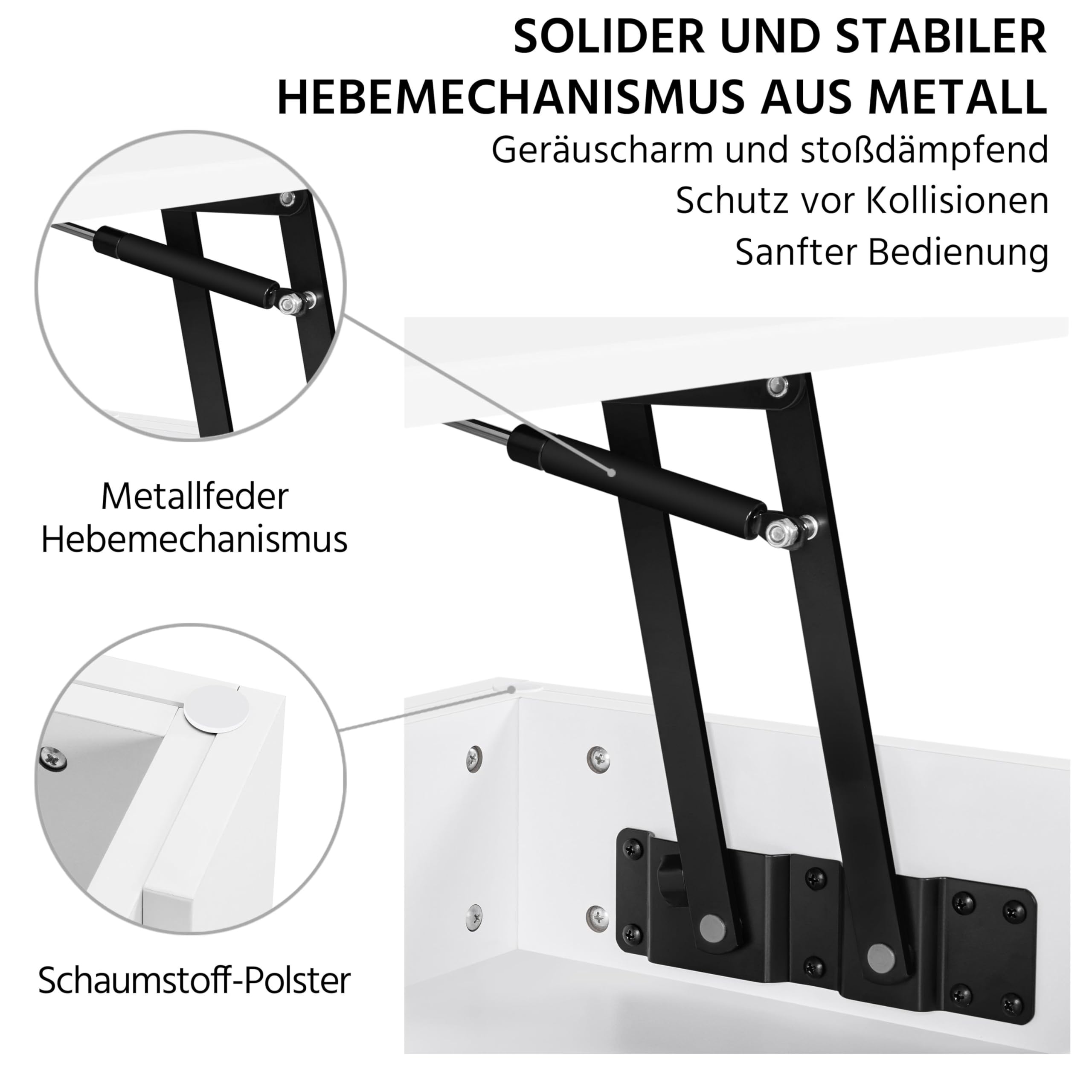 Yaheetech Couchtisch mit Höhenverstellbarer Platte Kaffeetisch ausziehbarer Wohnzimmertisch Sofatisch für Wohnzimmer, Büro, weiß 5