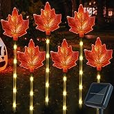 Mankinlu Fall Decor Solar Pathway Lights Outdoor Thanksgiving Decorations, 6 Pack Fall Leaves Solar Thanksgiving Maple Leaf Garden Stake Lights for Outside Patio Yard Wedding Party Autumn Decor