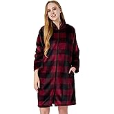 SIORO Fleece Robes for Women Plush Zipper Front Bathrobe Knee Length Warm Housecoat Long Sleeve Cozy Sleepwear with Pockets