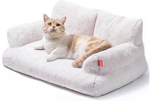 MEWOO Pet Bed for Medium Small Cats and Dogs, Washable Puppy Sleeping Bed Cat Couch Pet Sofa Bed, Soft Calming Cat Sofa Beds for Indoor Cats Anti-Slip Bottom (White)