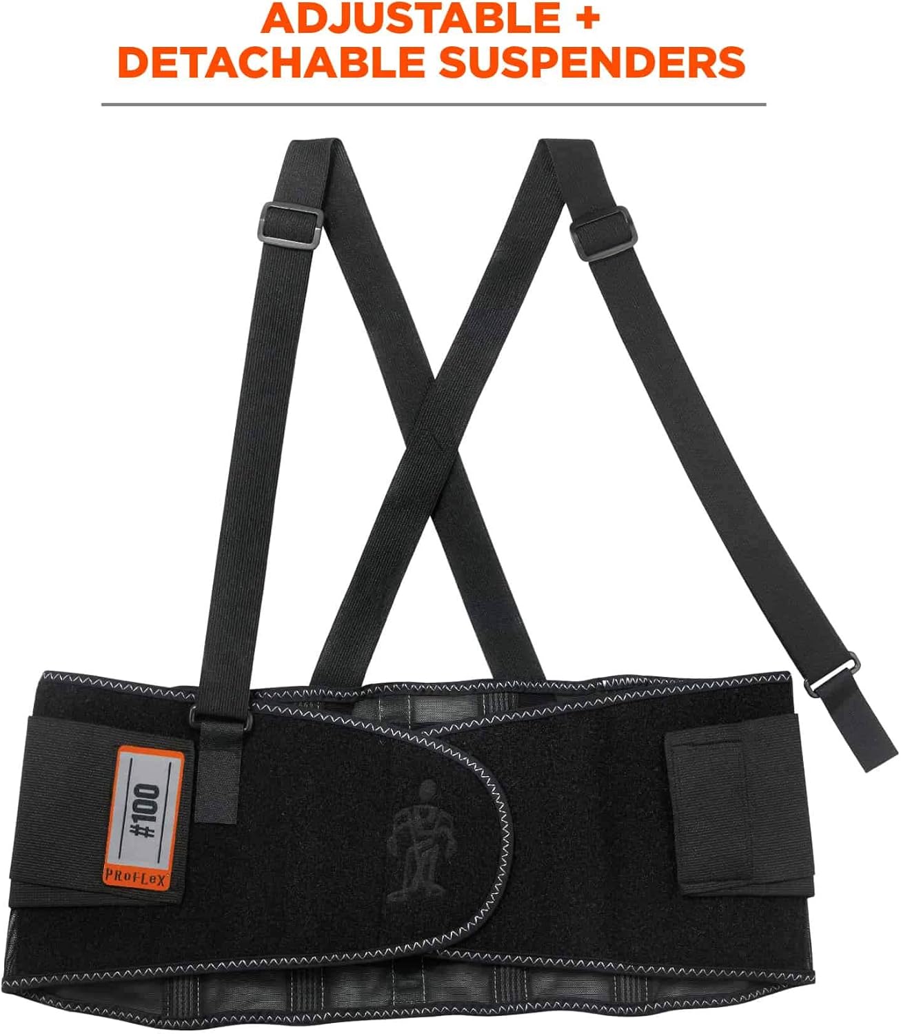 Ergodyne ProFlex 100 Back Support Brace, 8" Spandex Belt, Adjustable, Removeable Straps (RA5762), Black, XL - Back Support Belts - 