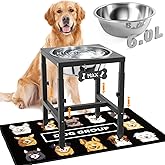 ADENGL 1.6 Gallon Elevated Dog Water Bowl for Large Dogs, 4-Height Adjustable (13–18'') Raised Stainless Steel Bowl with Spill-Proof Mat & Sturdy Metal Stand, Easy-Clean Feeder for Indoor/Outdoor Use