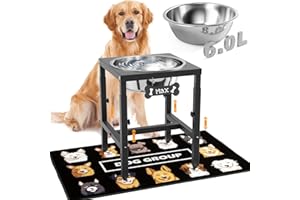 ADENGL 1.6 Gallon Elevated Dog Water Bowl for Large Dogs, 4-Height Adjustable (13–18'') Raised Stainless Steel Bowl with Spill-Proof Mat & Sturdy Metal Stand, Easy-Clean Feeder for Indoor/Outdoor Use