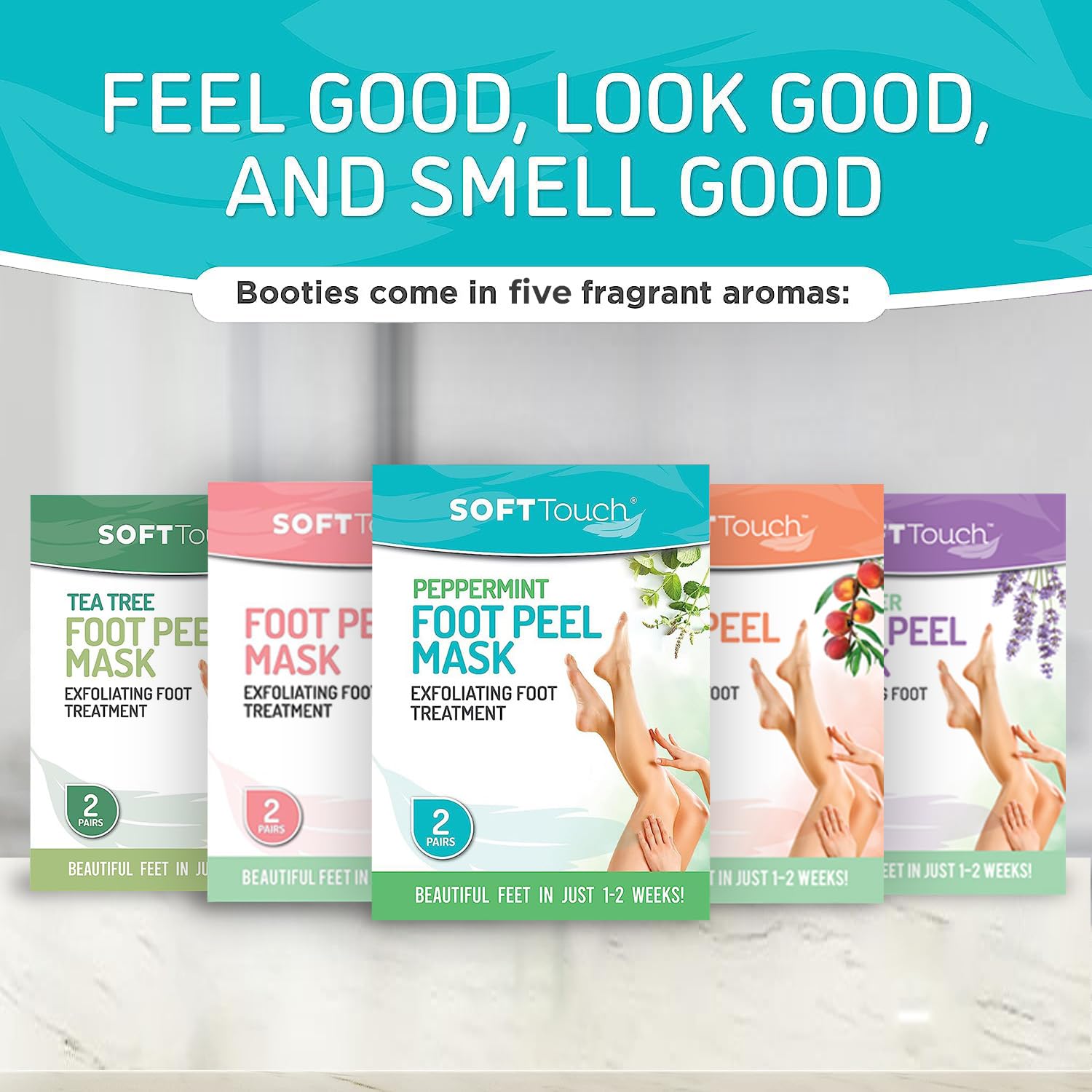 Dermora Soft Touch Exfoliating Foot Peel Mask – Pack of 2 - For Dry, Cracked Heels, Calluses & Baby Soft Skin - Peppermint - Exfoliating Foot Peeling Mask