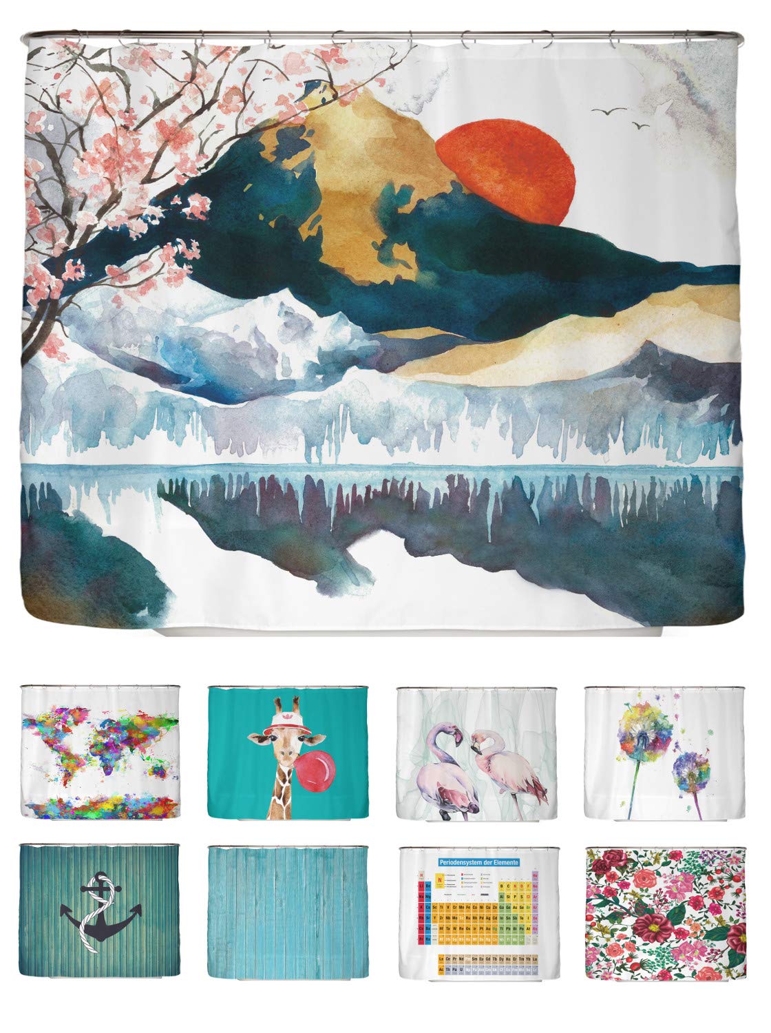 arteneur® - Japan - Anti-Mould Shower Curtain 240 x 200 cm - Recycled with Oeko-Tex Standard 100 - Weighted Hem, Opaque, Waterproof, Washable, 16 Rings & E-Book with Cleaning Tips — image 1