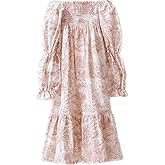 NOTHING FITS BUT Yuki Dress, Linen Cotton Long Puffed Sleeve Girls Dresses, Loose Casual Frock Ruffled Hem Dresses for Girls