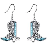 YAFEINI Cowgirl Earrings 925 Sterling Silver Origami Turquoise Western West Cowgirl Texas Boots Hat Cow Earrings Vintage Cowgboy Dangle Drop Earrings Boho Jewelry Gift for Women