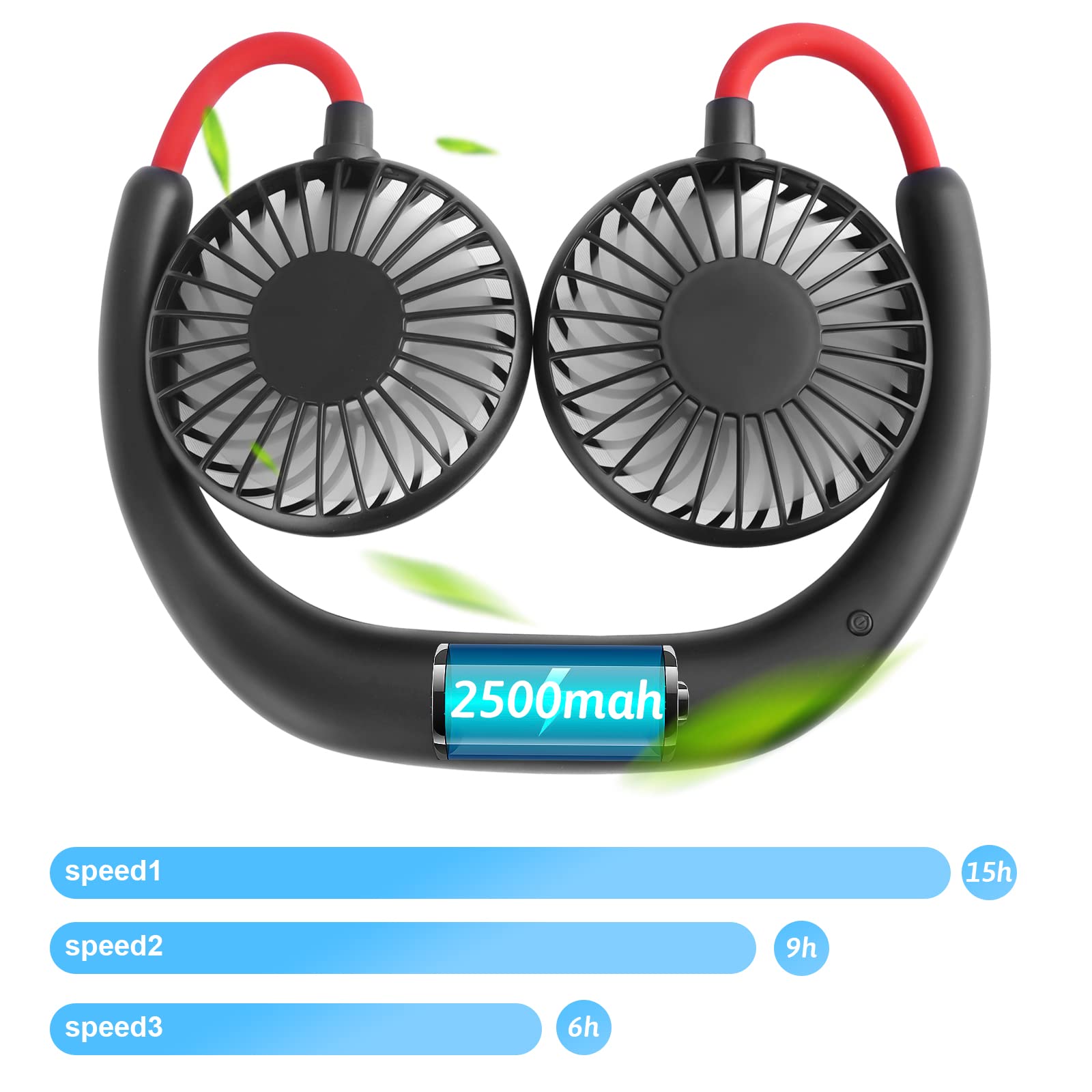 Haomaomao Portable Neck Fan 2500 mAh Rechargeable USB Hands-Free Mini Face Cooling Personal Double Headed Rotatable Small Fan for Working Office Reading Traveling Outdoor Sport