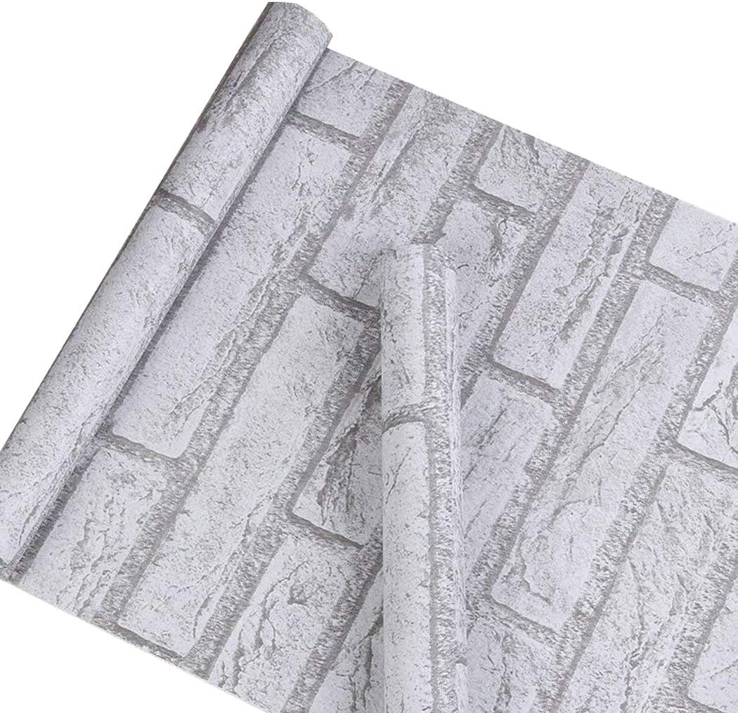 Self Adhesive Grey White Brick Contact Paper Vinyl Peel and Stick Wallpaper for Home Kitchen Bathroom Wall Decoration 17.7 Inches by 32 Feet