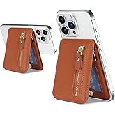Cavor Compatible with Magsafe Wallet, Adjustable Stand,Magnetic Wallet for iPhone 17/16 Pro Max/15/14 Plus/13/12 Magsafe Card Holder Magsafe Phone Card Holder Zipper Pocket-Brown