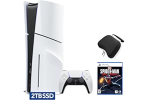 SONY PlayStation 5 Slim Disc 2TB SSD Edition Bundle with Spider-Man: Miles Morales and Controller Case - White, Upgraded 2TB Ultra Fast SSD PS5 Slim Disc Gaming Console Bundle with Haptic Feedback Wireless Controller and Case [video game] [video game] [video ga