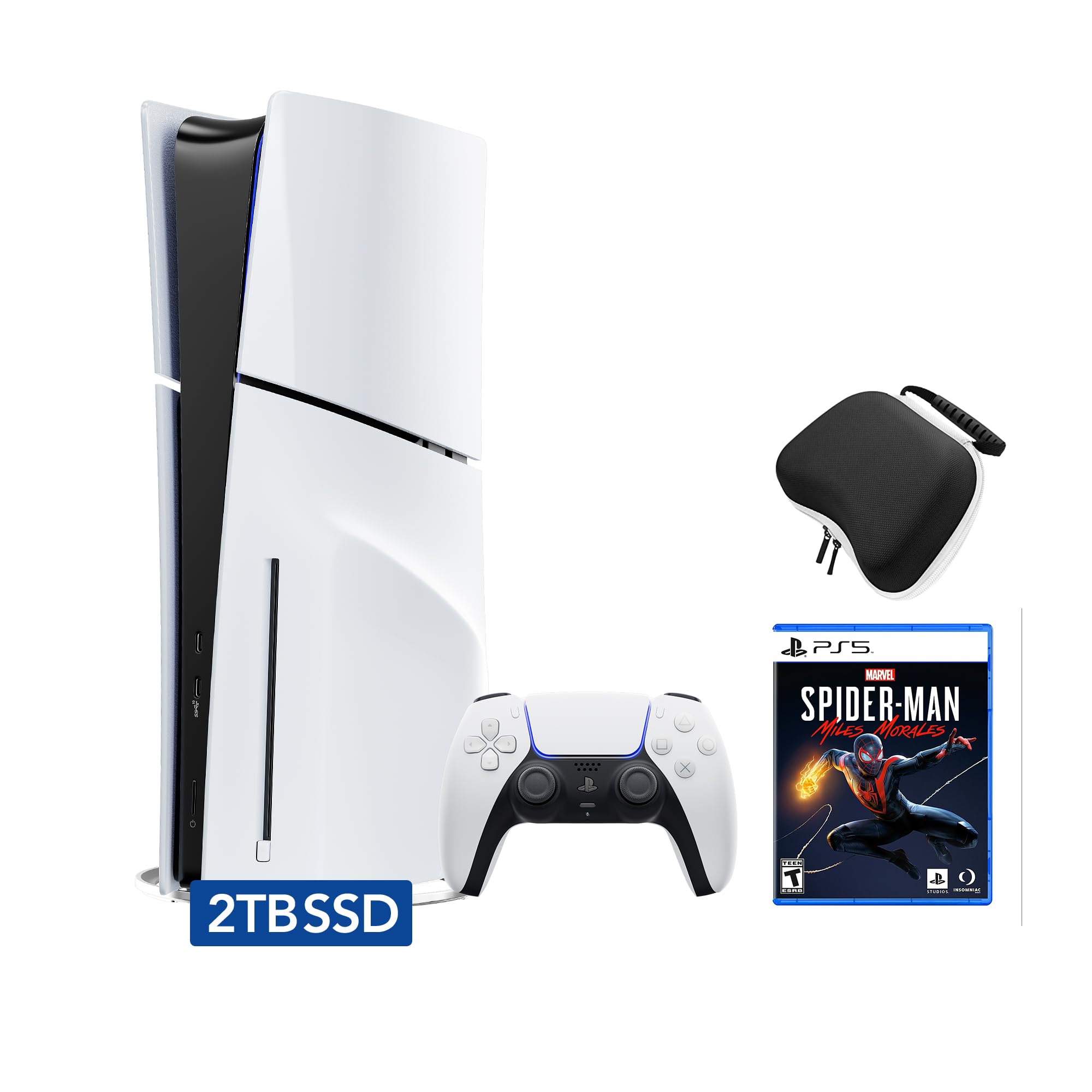 PlayStation 5 Slim Disc 2TB SSD Edition Bundle with Spider-Man: Miles Morales and Controller Case - White, Upgraded 2TB Ultra Fast SSD PS5 Slim Disc Gaming Console Bundle with Haptic Feedback Wireless Controller and Case [video game] [video game] [video ga
