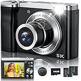 5K Digital Camera,10X Optical Zoom Vlogging Camera with 64GB Card, 56MP Front and Rear Selfie Lens, Flash, Compact Cameras for Photography and Video, 3" Touch Screen & Two Batteries