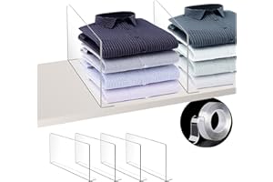 mioule Shelf Dividers - Clear Plastic Acrylic Tall Cabinet Shelf Dividers Organizer for Wood Shelves Closets - Shelf Separators in Closet for Clothes (4 Pack)