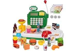 JOMIFIN Cash Registers for Kids, Small Pretend Play Calculator Toy with, Realistic Sound Talking Effect, Develops Early Math Skills (Green)
