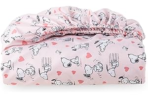 Berkshire Blanket Peanuts® Fitted Sheet Full Size, Cute Character Snoopy Microfiber Sheet with Deep Pocket, Soft and Breathable, Mini Peanuts Poses and Hearts Blush