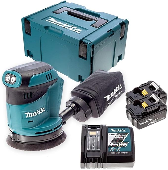 Makita DBO180Z 18V Orbit Sander with 2 x 4Ah Batteries, Charger, Case