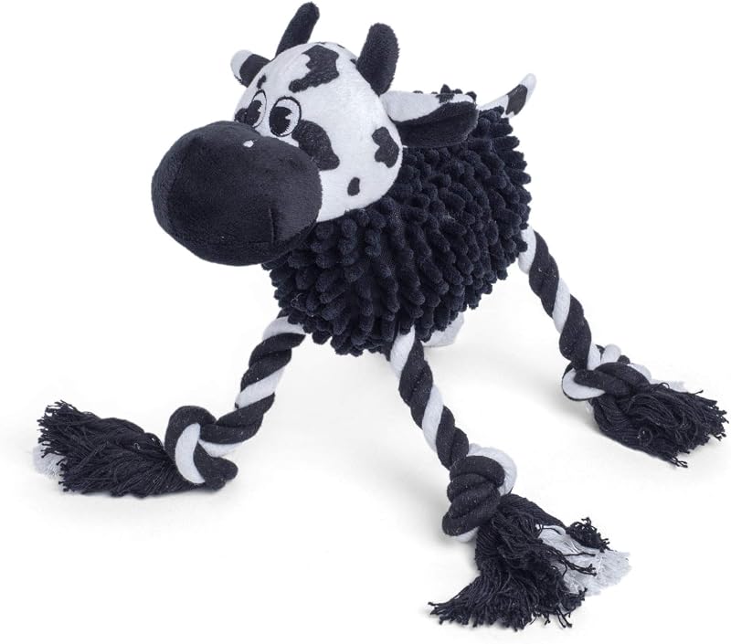 Petface Farmyard Buddies Noodle Cow Plush Dog Toy with Squeaker