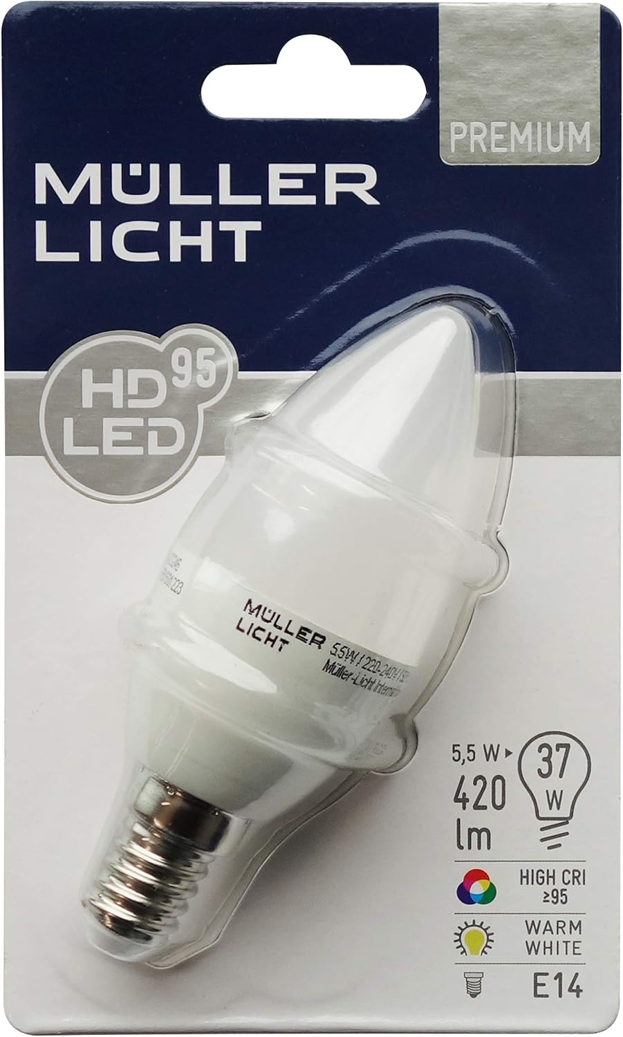 MÜLLER-LICHT 400246 A +, HD95-LED Lamp Candle Mold Replaces 37 W, plastic, 5.5W, E14, white, 10 x 3.7 x 3.7 cm - Image 4