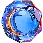 Kaforise Heavy K9 Crystal Ashtray for Cigarettes – Cool Color-Changing Glass Ash Tray for Outdoor Patio & Home Decor – Fancy Geometric Tabletop Accessories, Unique Luxury Gift for Men Smokers (01)