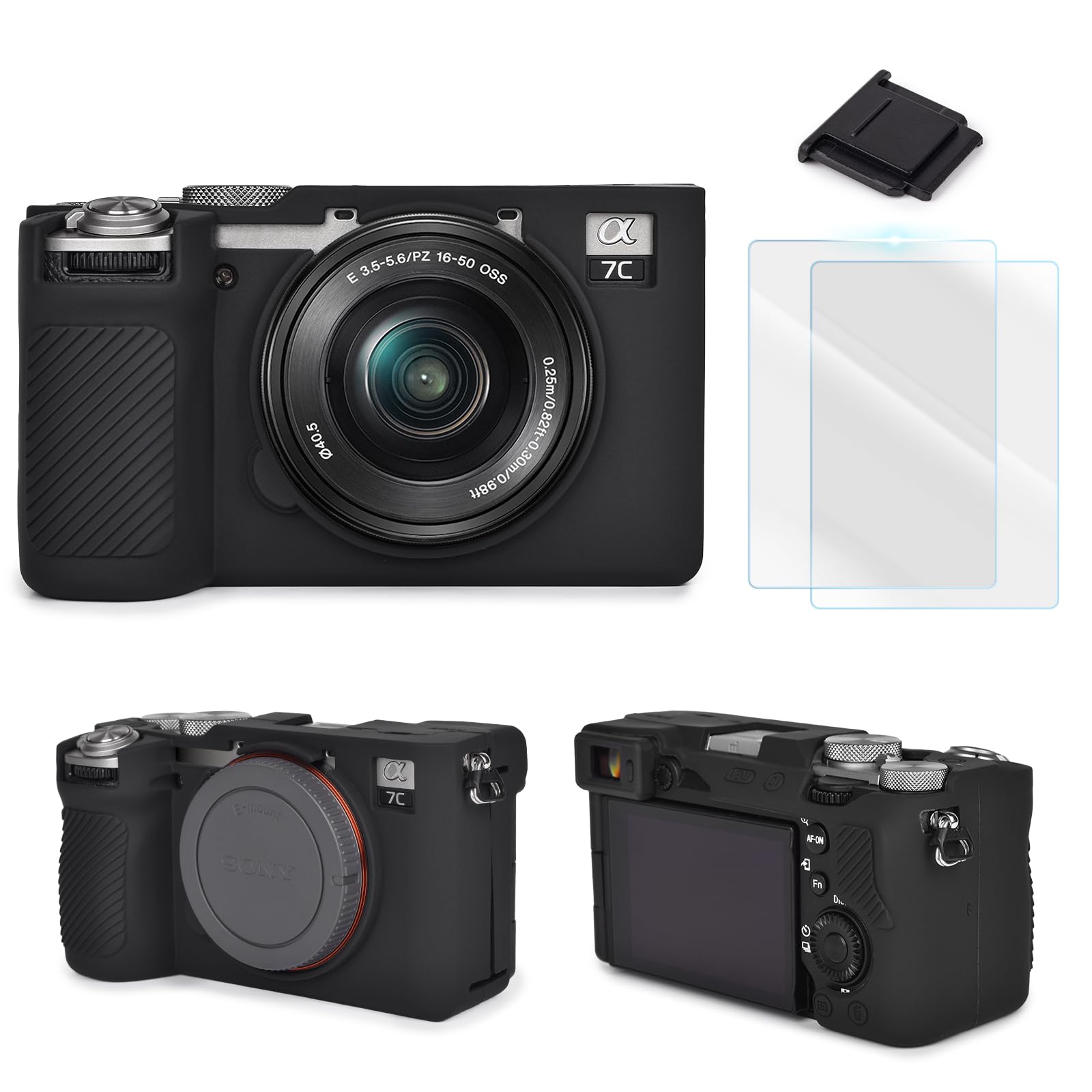 VOVMOEYA Camera Case for Sony Alpha 7C II with 2 LCD Screen Protectors and 1 Hot Shoe Cover, A7CM2 Silicone Case, Soft Protective Lightweight
