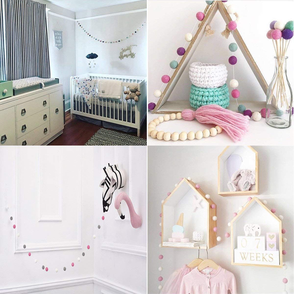 YXJD Filzkugel Girlande 35pcs Filzbälle Hängende Dekoration 3m für