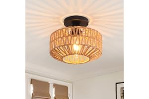 Ceiling Light Fixture,Hand-Woven Rattan Flush Mount Ceiling Light,Farmhouse Light Fixtures Ceiling Mount Boho for Hallway Bed