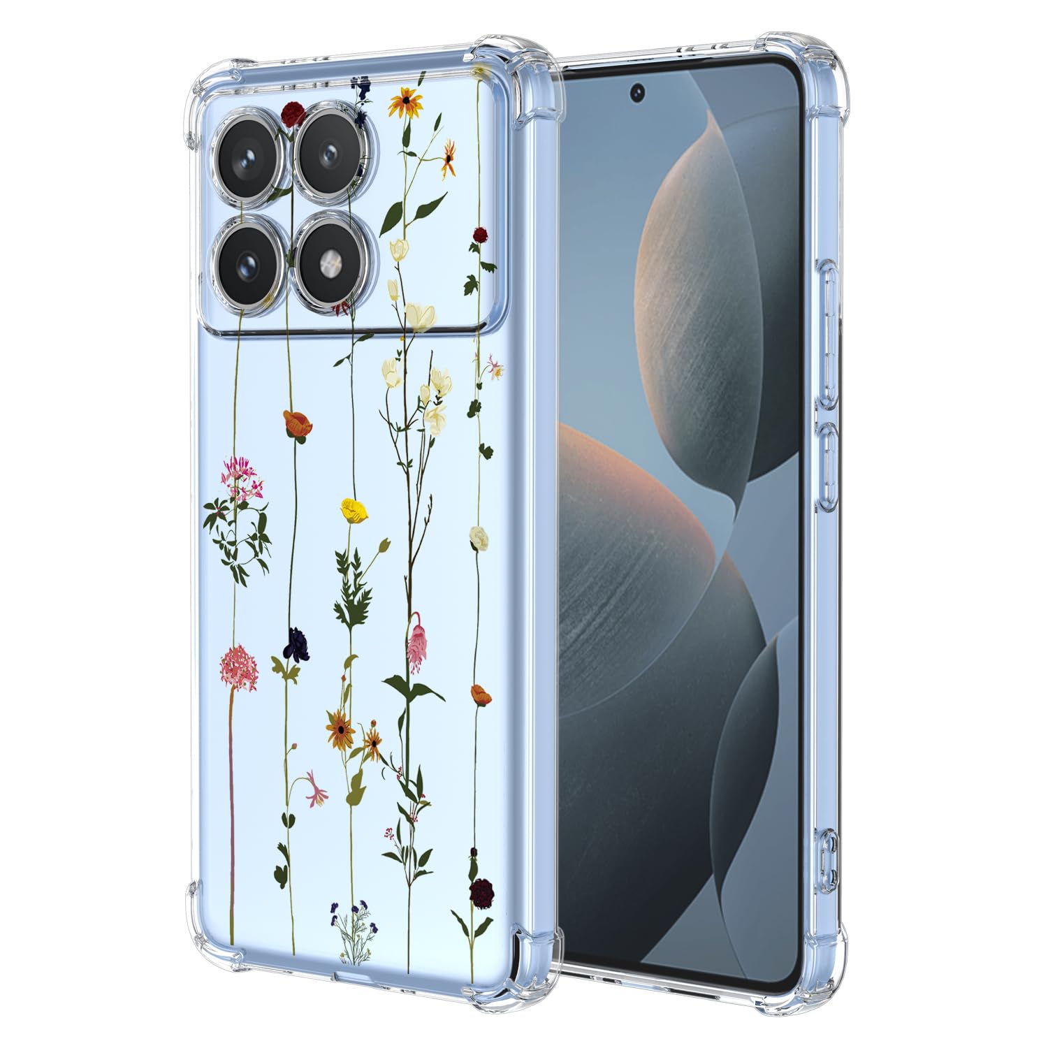 XINYEXIN Clear Case for Xiaomi Poco F6 Pro 5G Flowers Floral Pattern Design Slim Shockproof Transparent Soft TPU Bumper Case Protective Cover - Gardening