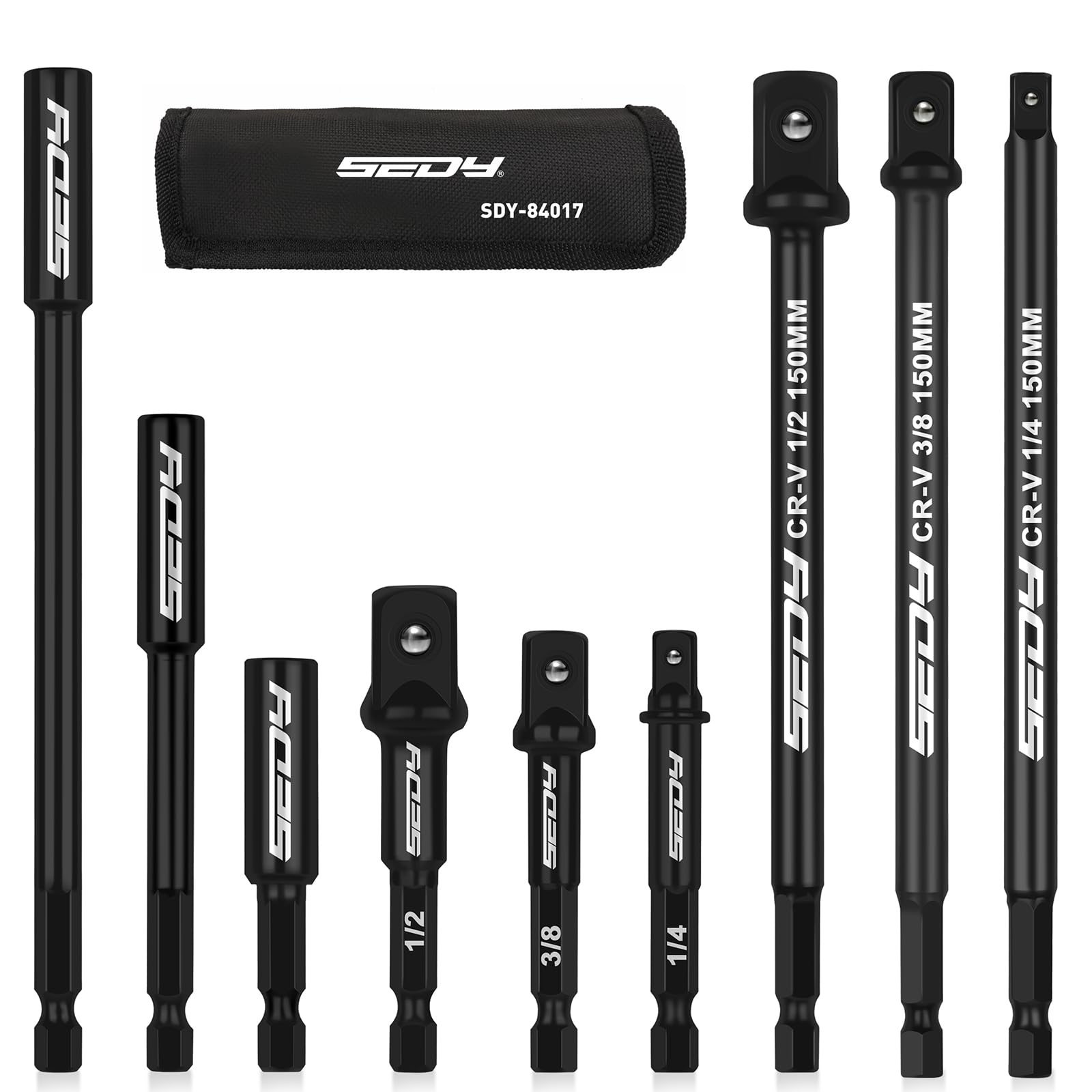 Photo 1 of 9-Piece Impact Socket Adapter Set, 1/4" 3/8" 1/2" Driver Socket Adapter, Power Drill Bit Extension, Magnetic Screwdriver Bit Holder, Socket Wrench Adapter