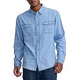 FASHIONSPARK Mens Chambray Denim Shirt Long Sleeve Button Down Lightweight Jean Dress Shirt Work Cowboy