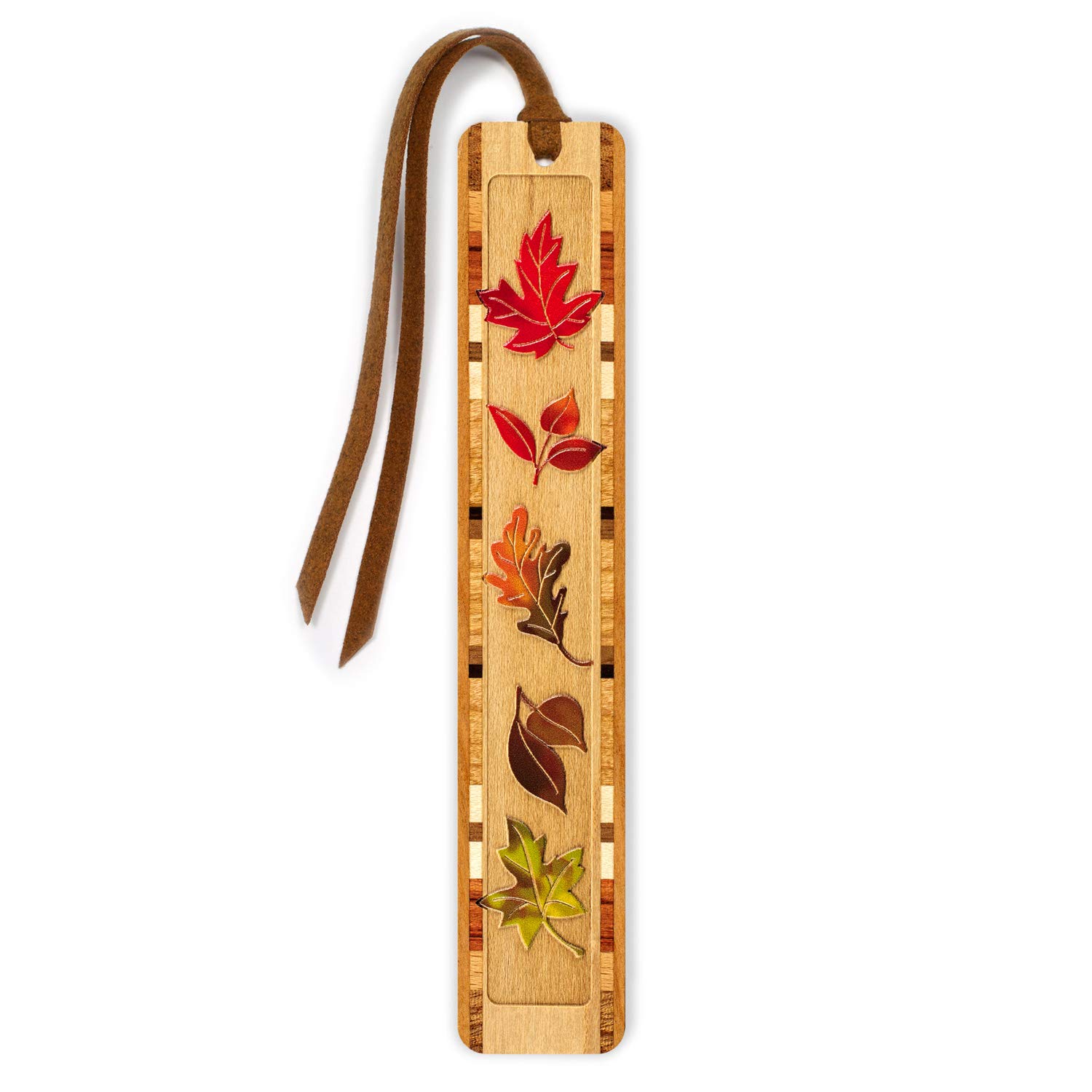 Personalized Autumn Leaves Engraved with Color Wooden Bookmark with Tassel - Made in The USA - Also Available Without Personalization