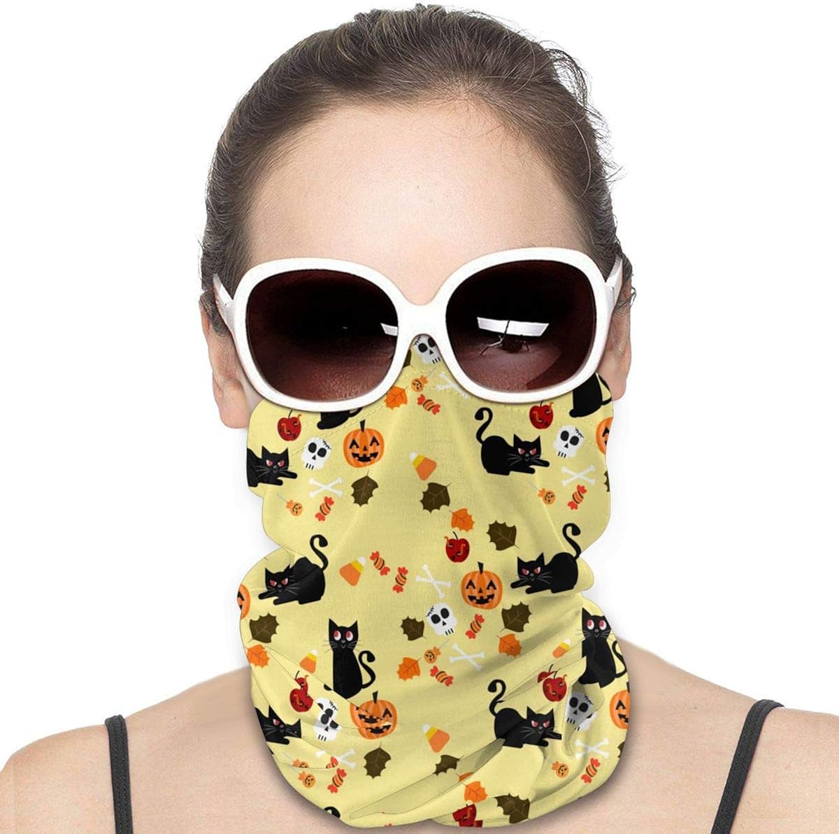 Missbie Cute Black Cat And Halloween Element Seamless Pattern Face Mask