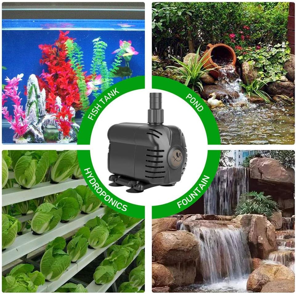 AquaMiracle 400GPH Submersible Water Pump (6ft 3-core UL power cord) with Pre-filtration for aquarium, fish tank, hydroponics, fountain, pond, water garden, waterfall, statuary, water feature,: Home Improvement
