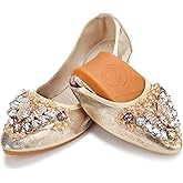 KUNWFNIX Women Ballet Flats Rhinestone Wedding Ballerina Shoes Foldable Sparkly Comfort Slip on Flat Shoes