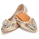 KUNWFNIX Women's Ballet Flats Crystal Wedding