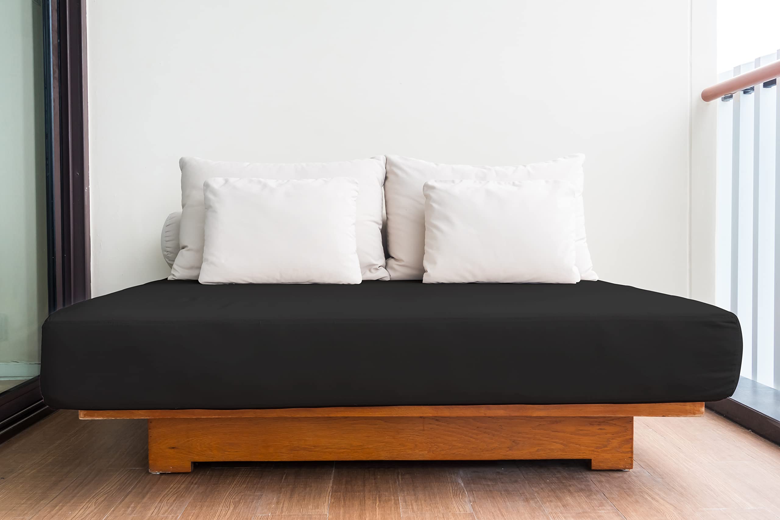 LivinEase Single Fitted Sheet -10inch(26cm) Deep Cotton Blend Fitted Sheets -Bobble Free, Easy Care, Soft and Comfortable Single Black Bed Sheets (Black, Single (90 x 190 + 26cm))