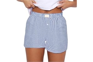LEHOZIHEQ Women Plaid Boxers Shorts Summer,High Waist Stretch Shorts,Comfy Casual Lounge Shorts Plus Size Shorts