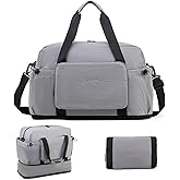 VoyaKode foldable travel bag expandable for women & men, waterproof overnight bag with wet-dry compartment, luggage sleeve, convertible to crossbody or tote, ideal for gym or 3-day trips(gray)