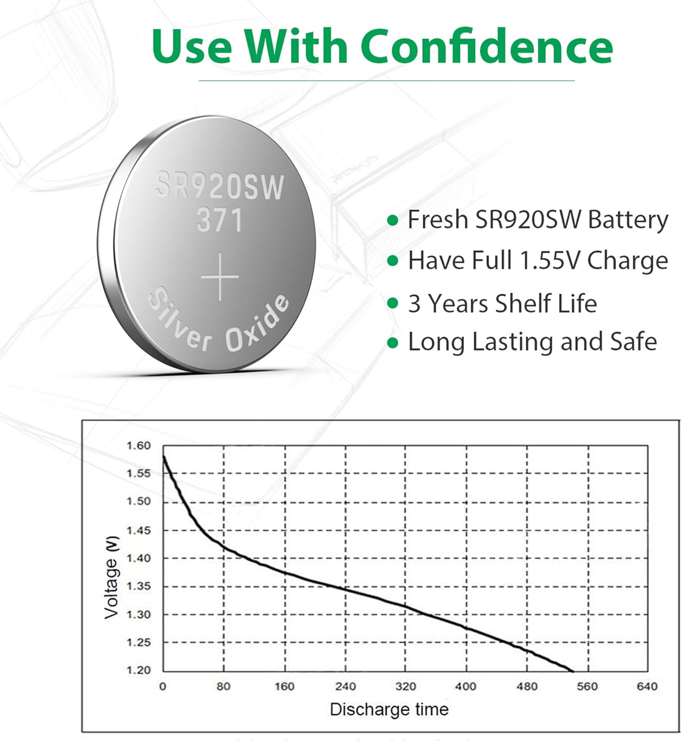 LiCB 10 Pack 371 SR920SW Watch Battery,Long-Lasting & Leak-Proof,High Capacity Silver Oxide 1.55V Button Cell Batteries for Watch: Electronics