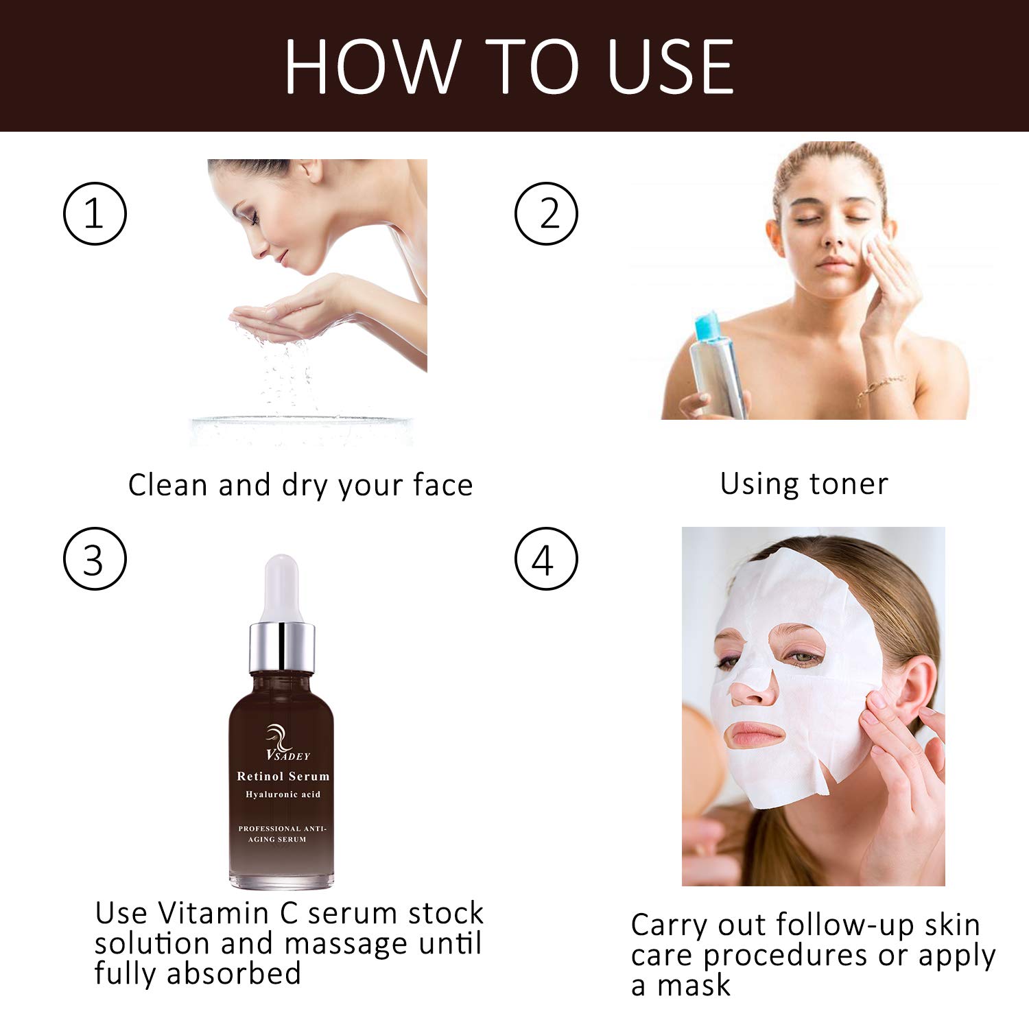 VSADEY Retinol Serum 2.5% Facial con Ácido Hialurónico, Vitamina E, Suero Antiedad y Antiarrugas para la piel - Suero de Retinol Hidratante Orgánico Líquido 30ml | GARANTÍA 100%