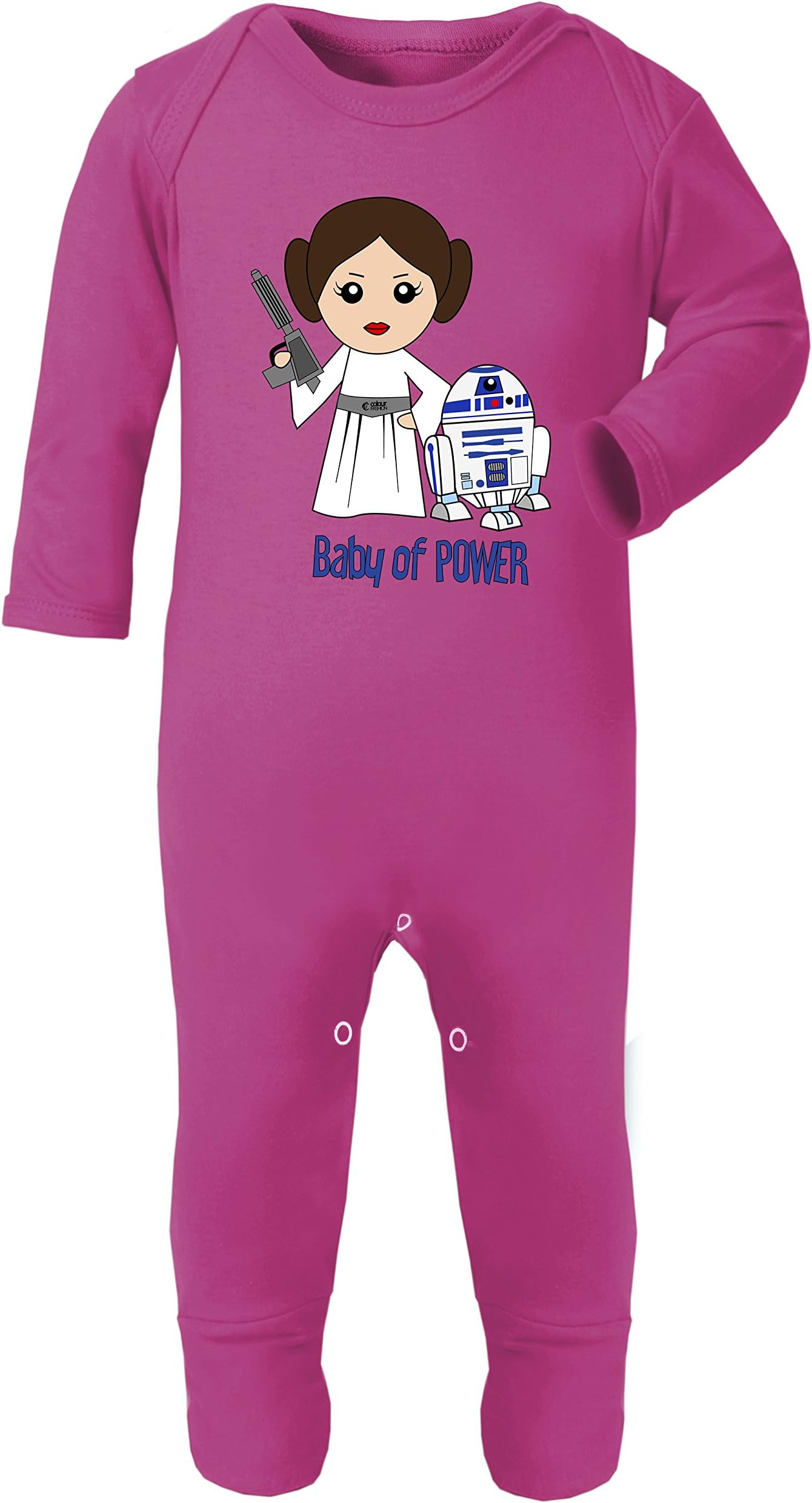 Colour Fashion Leia and R2 D2 Baby of Power Star and Wars Print Baby Footies Cotton Hypoallergenic