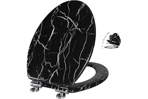 Angel Shield Marble Toilet Seat Durable Molded Wood with Quiet Close,Easy Clean，Quick-Release Hinges (Elongated,Black Marble)