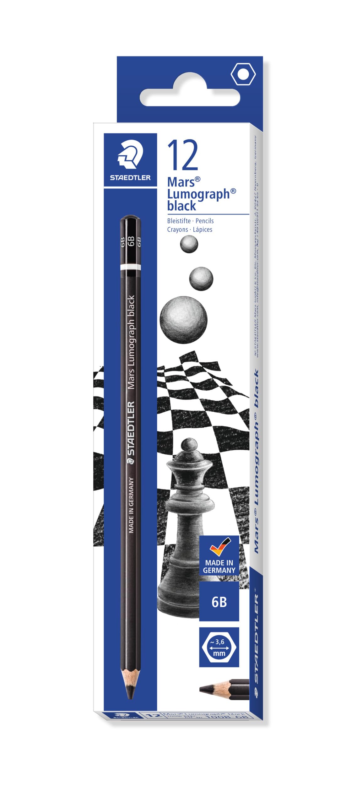 Staedtler Mars Lumograph 100B-6B Premium Quality Pencil 6B Box of 12, Black