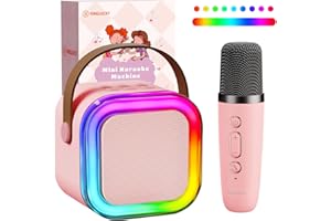 TOP Kinglucky Mini Karaoke Machine for Kids (with 1.5K+ Stories) Christmas Birthday Gifts Ideas for Girls Toy Ages 3-12+, Portable Bluetooth Speaker, Story Player for Education, Play & Bedtime, Pink