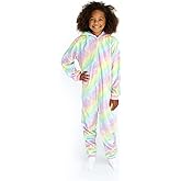 Sleep On It Girls Fleece Hooded Onesie Pajamas Zip-Up Sleepwear for Kids with Fun Character Hoods Cozy Pajamas Sizes 7-16