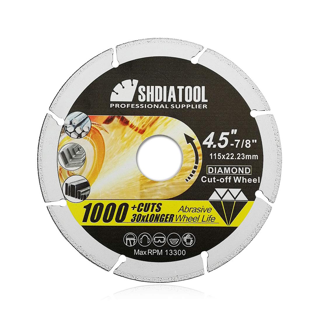 SHDIATOOL Diamond Metal Cutting Disc 4.5 Inches / 115mm for Steel Tube Iron Rebar Angle Steel Vacuum Brazed Cut-off Wheel Blade