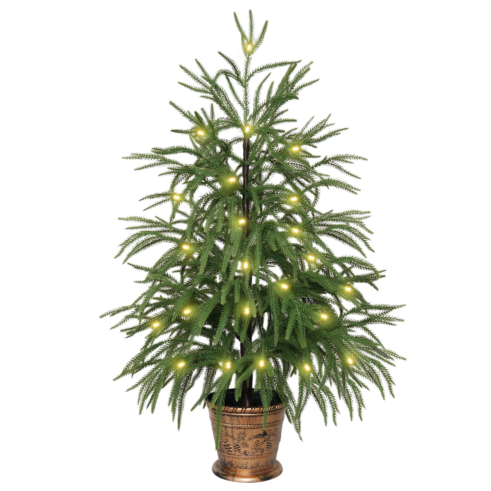 Photo 1 of XmasExp 3ft Norfolk Pine Tree with Lights Artificial Faux Potted Christmas Tree for Front Porch Indoor Outdoor Decor