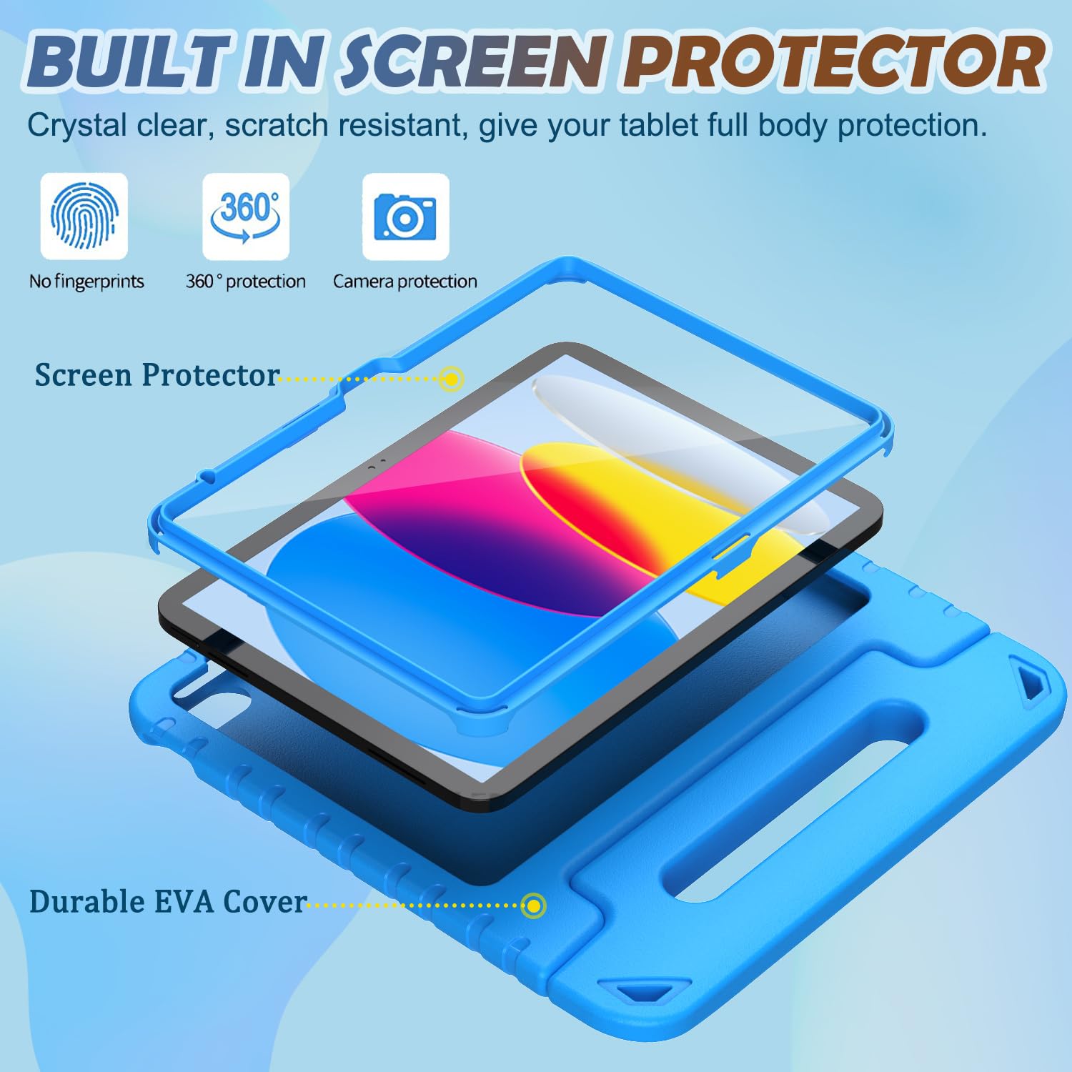 LTROP Kids Case for iPad A16 11th Generation 11-inch 2025/ iPad 10th Generation 10.9-inch 2022 with Screen Protector, Lightweight Shockproof Convertible Handle Stand Cover for iPad 11/10 Gen, Blue