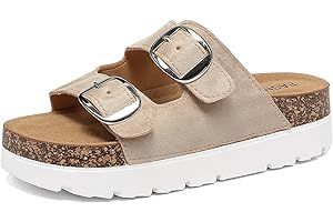 YORFOTMAE Platform Sandals Women With Cork Footbed, Non Slip On Slides With Adjustable Double Buckle, Open Toe Summer Chunky Shoes With Memory Foam Insole Wedge