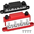 YETLEBOX Power Distribution Block Bus bar Terminal Block 4 x 3/8" Posts, 6 x #8 Screws Terminals, 12V 250A (Red & Black)